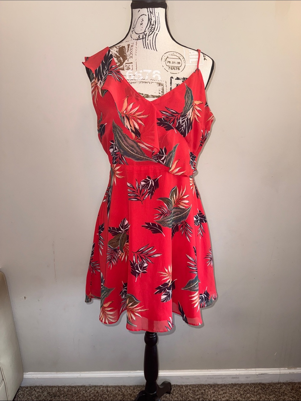 Lumiere Red Tropical Print Sundress - Size L